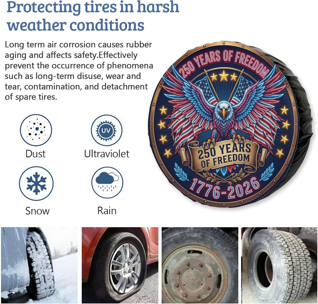 USA 250th Anniversary 1776-2026 Spare Tire Cover, Weatherproof Dust-Proof Universal 250 Year American Patriotic Decor Wheel Protectors Universal Fit for Trailer Rv SUV Truck Camper Travel Trailer 17"