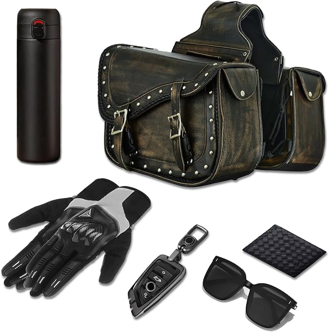 GARGOYLE BELLS Genuine Leather Motorcycle Saddle Bags Motorcycle Luggage Bag - Image 3