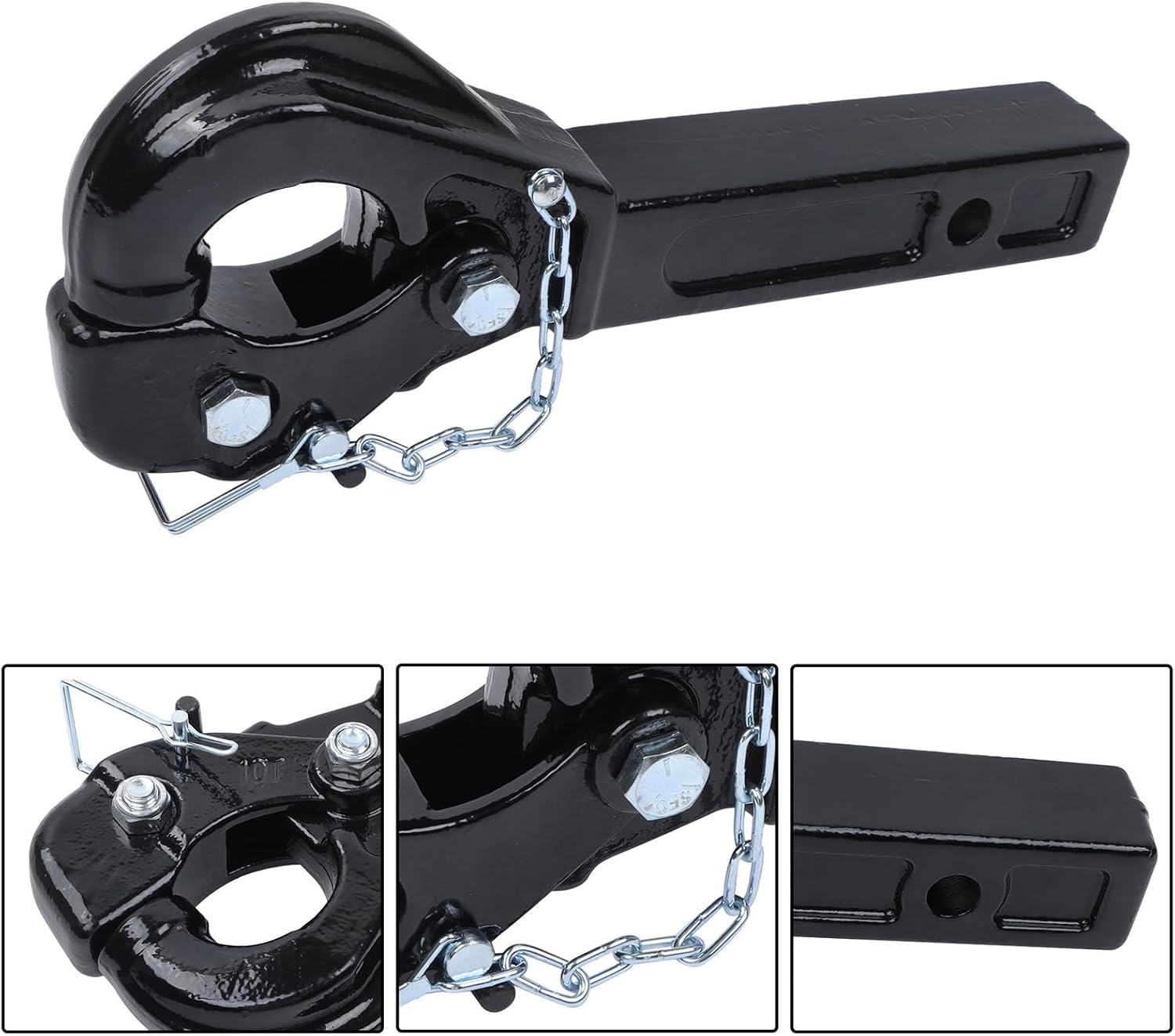 10-Ton Pintle Hitch for 2-Inch Receiver Hook Military Receiver 20000LBS Fits 2-1/2 in Lunette Ring Gloss Black Powder Coat