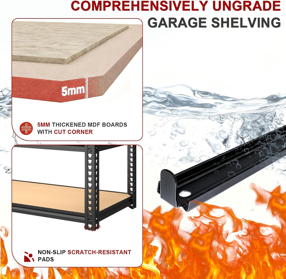 garage racks for storage，5-tier adjustable garage shelving storage showing dimensions