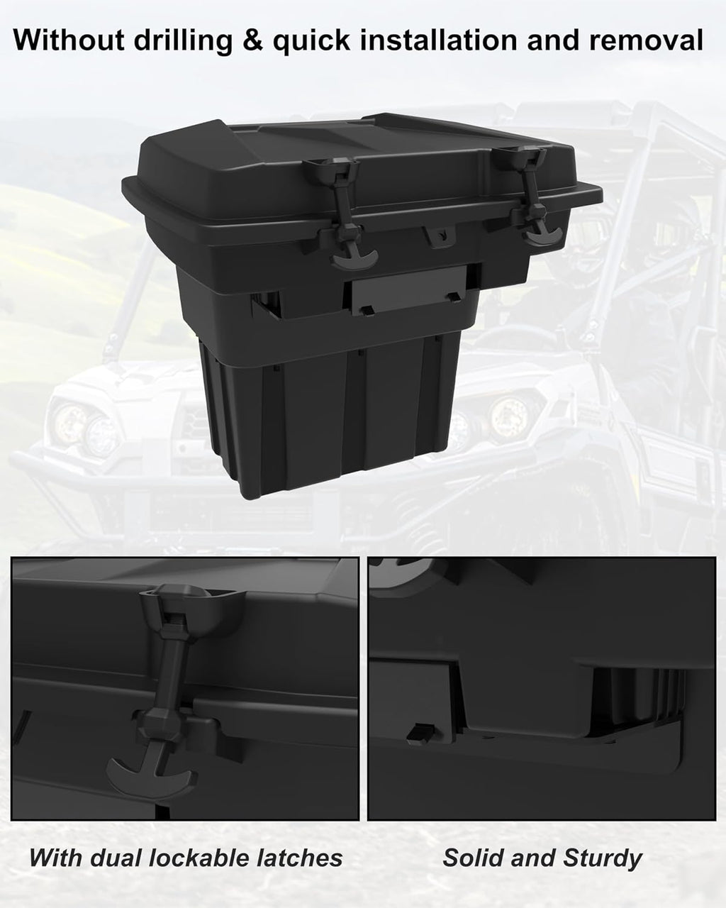 SAUTVS Rear Cargo Box for Kawasaki Mule PRO-FXT, 20L PP Storage Bin, Removable Waterproof Tool Box Organizer for Kawasaki Mule Pro FXT DXT DX FX 2015-2026 Accessories