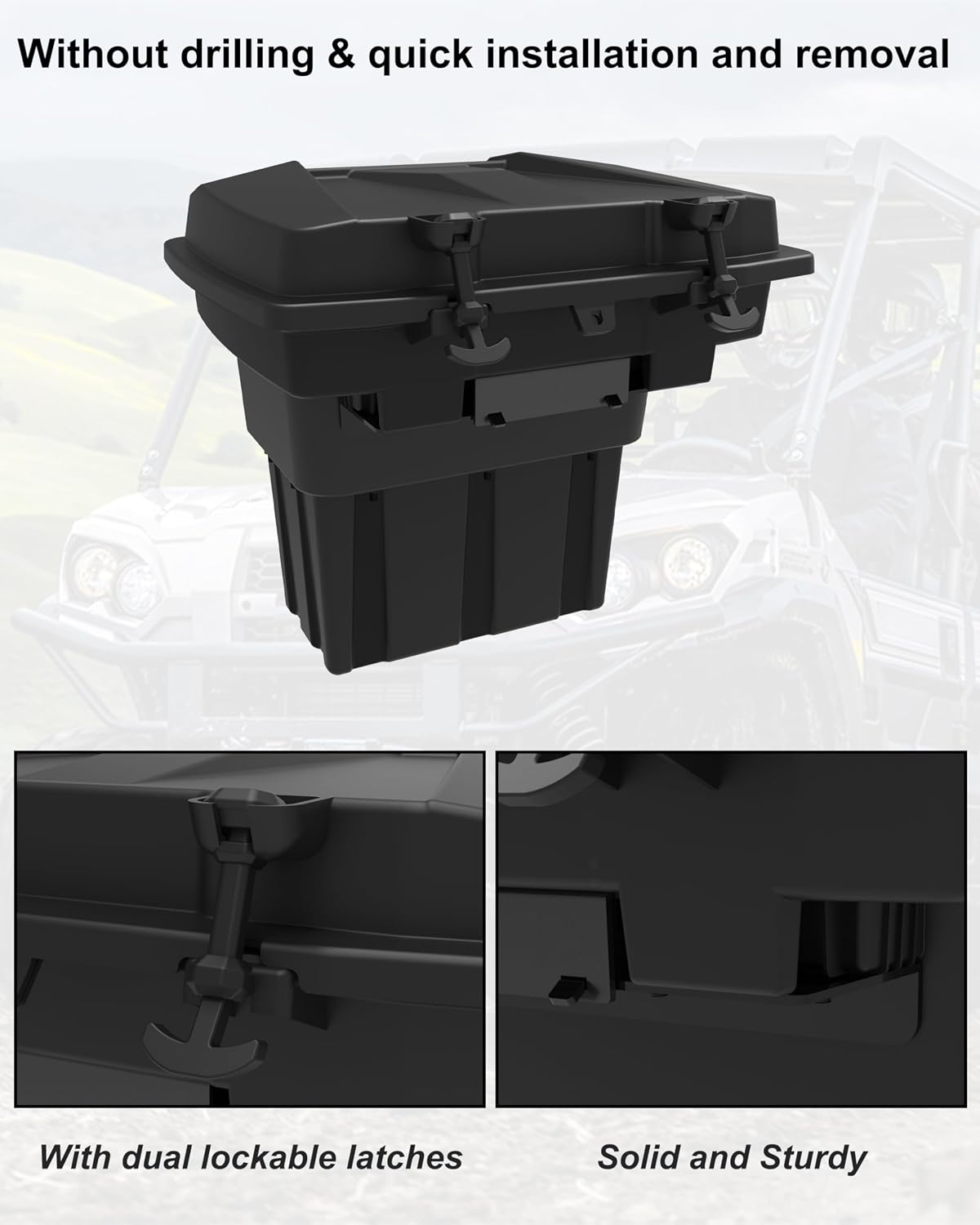 SAUTVS Rear Cargo Box for Kawasaki Mule PRO-FXT, 20L PP Storage Bin, Removable Waterproof Tool Box Organizer for Kawasaki Mule Pro FXT DXT DX FX 2015-2026 Accessories