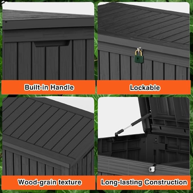 180 Gallon Lockable Resin Deck Box, Waterproof & UV-Resistant Outdoor Storage - Image 5