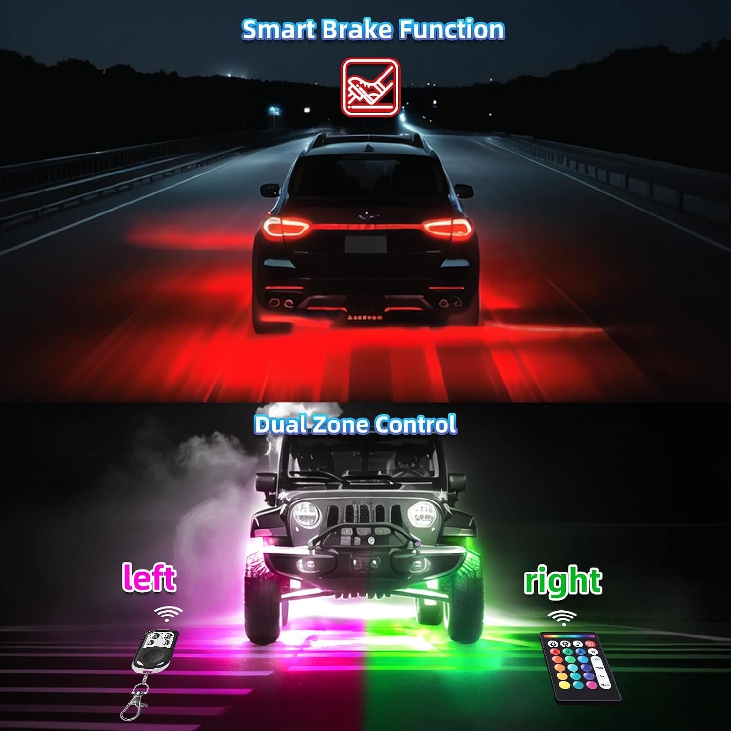 8Pods Full Angle RGB LED Rock Lights Kit with APP/RF Remote Control, Bright Underglow Lights with Brake Multicolor Neon Underbody Lights Waterproof 12V for Trucks Pickup Jeep Golf Cart SXS ATV