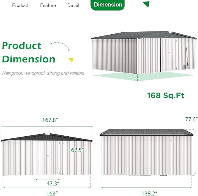 U-MAX Storage Shed 14x12 Outdoor Shed, Large Metal Outside Storage Garden Sheds - Image 2