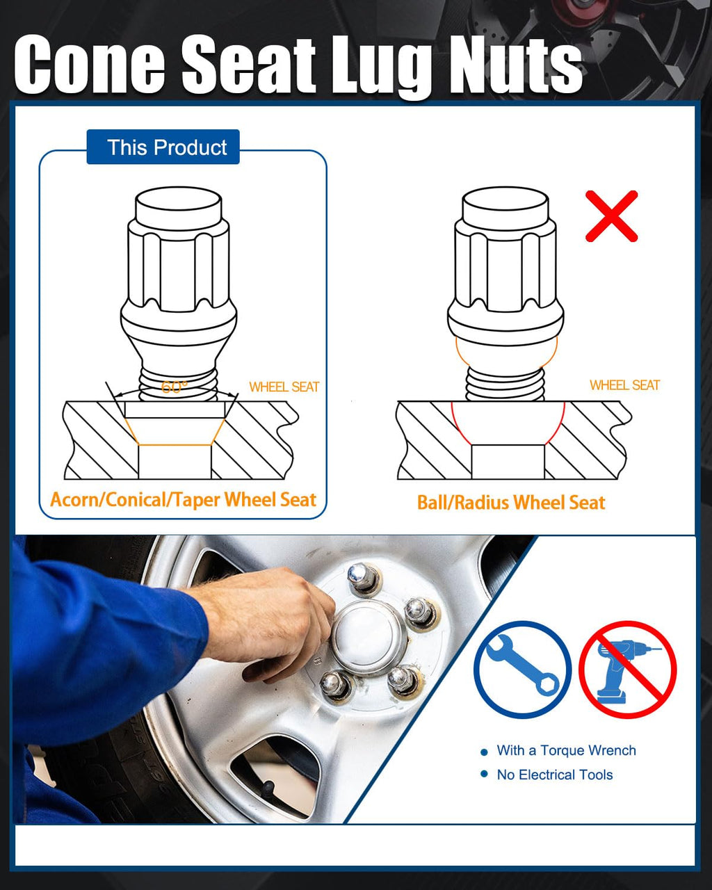 GAsupply M14x1.25 Lug Bolts 28mm Shank fits for BMW i3, i4, i5, i7, i8, ix, M2, M3, M4, M5, M8, x1, x2, x3, x4, x5, x6, x7, xM, Black 14x1.25 6 Spline Wheel Lug Bolt Conical Seat, 20 pcs+1 pcs Key