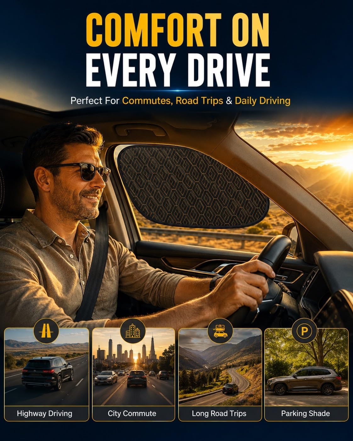 Universal Car Side Window Sun Shades, Side Automotive Window Sunshades, Driver Passenger Sun Blocker, Removable Window Cover, Car Shades for Side, UV Protection Privacy Screen Accessories(D+P)