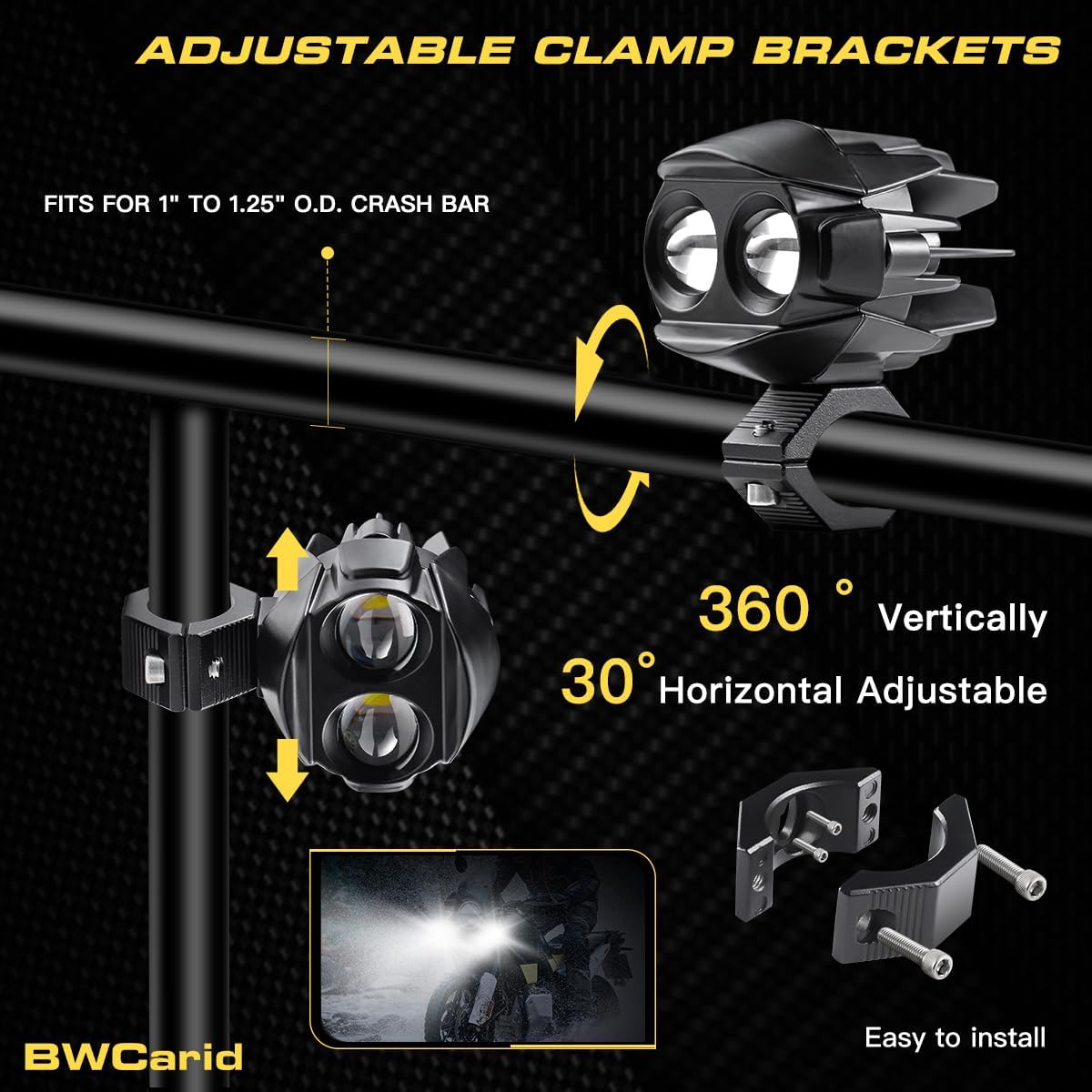 D7 Motorcycle Driving Fog Lights LED Kit Amber White 6 Modes Strobe | Auxiliary Light Pods 50W 5000lm with Clamp Brackets Wiring Harness for R1200GS R850GS ADV Adventure Touring Sport ATV UTV
