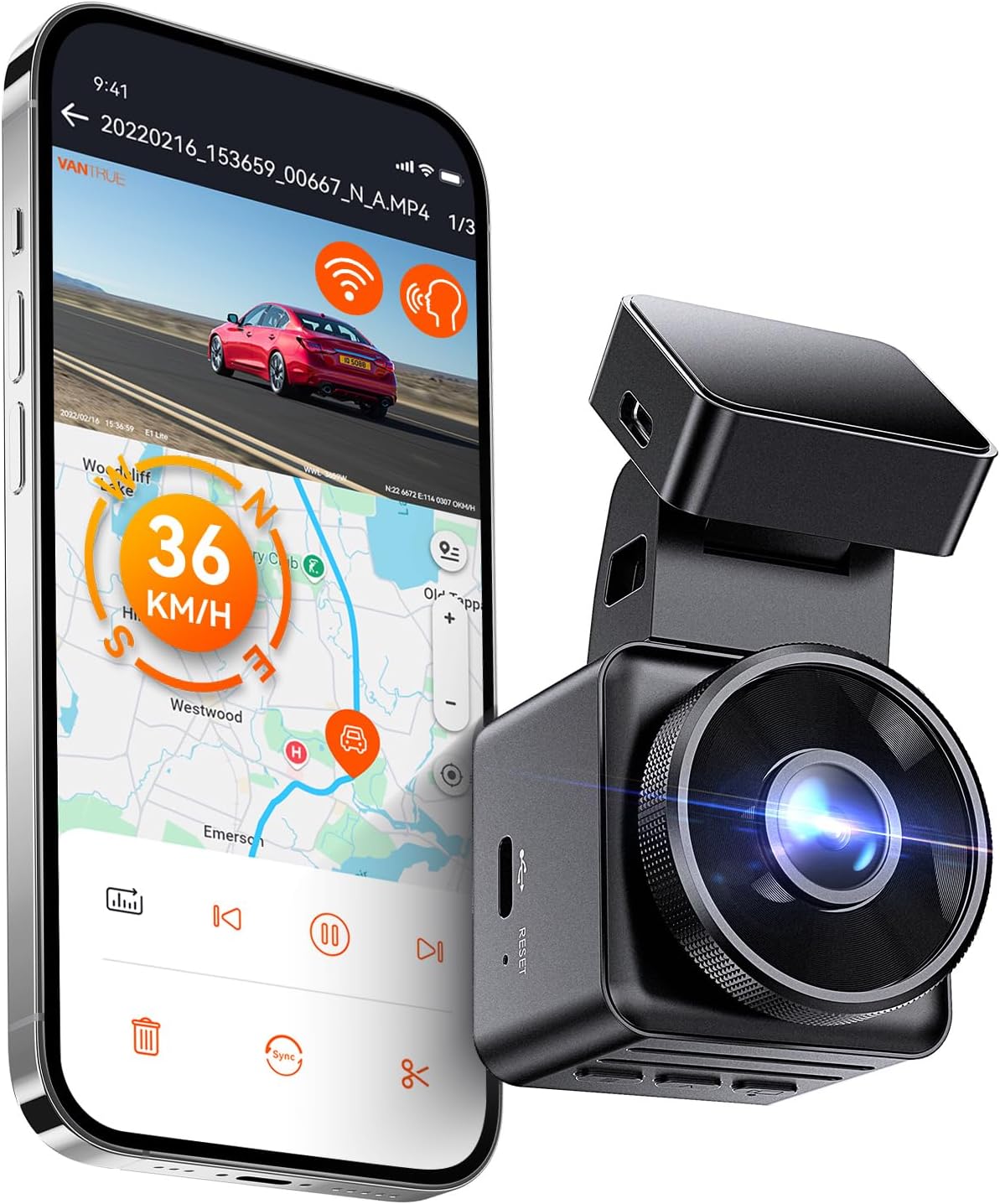 vantrue e1 lite 1080p mini dash cam, 60fps, main product view