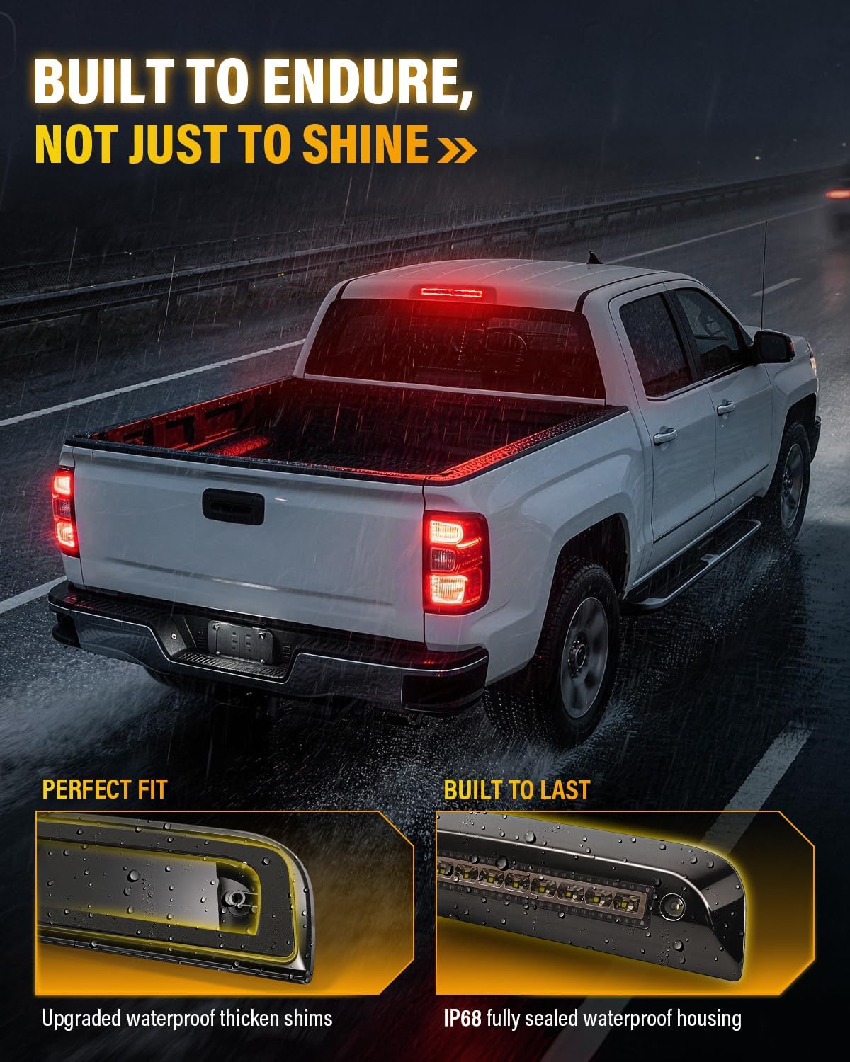 LESAUCE 2026 Upgraded 3rd Third Brake Light for 2014-2018 Chevy Silverado GMC Sierra 1500 2500 3500 HD Classic LED Cargo Light High Mount Stop light, Black Chrome Housing