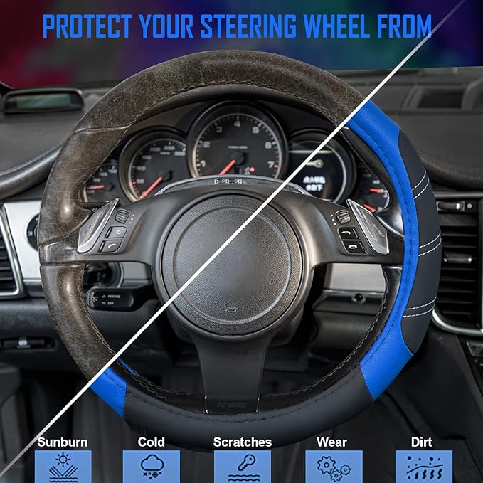 CAR PASS Line Rider Microfiber 14 Inch Leather Sporty Steering Wheel Cover - Image 4
