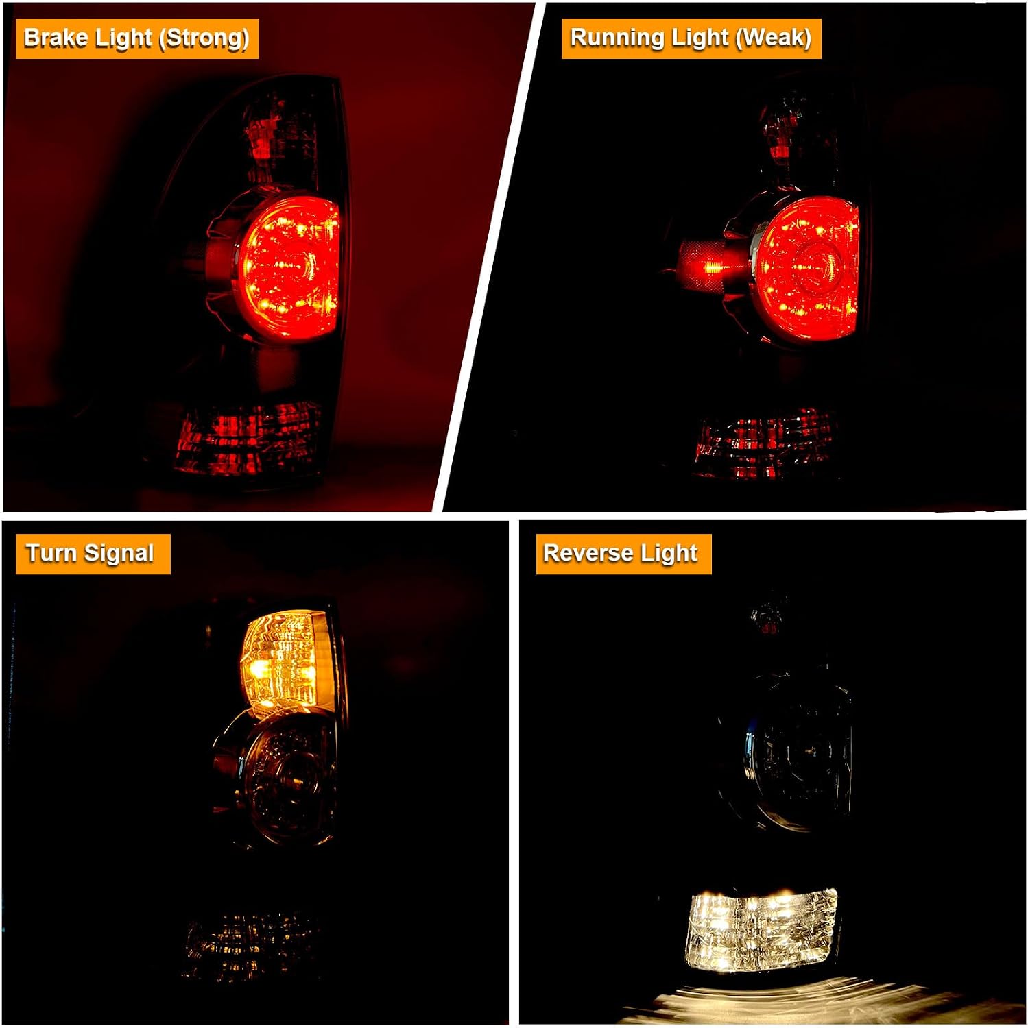 Tail Light Assembly Compatible With 2005-2015 Tacoma Pickup Driver and Passenger Side LED Taillights Brake Signal Assembly with Bulb and Harness (Black Housing Style)