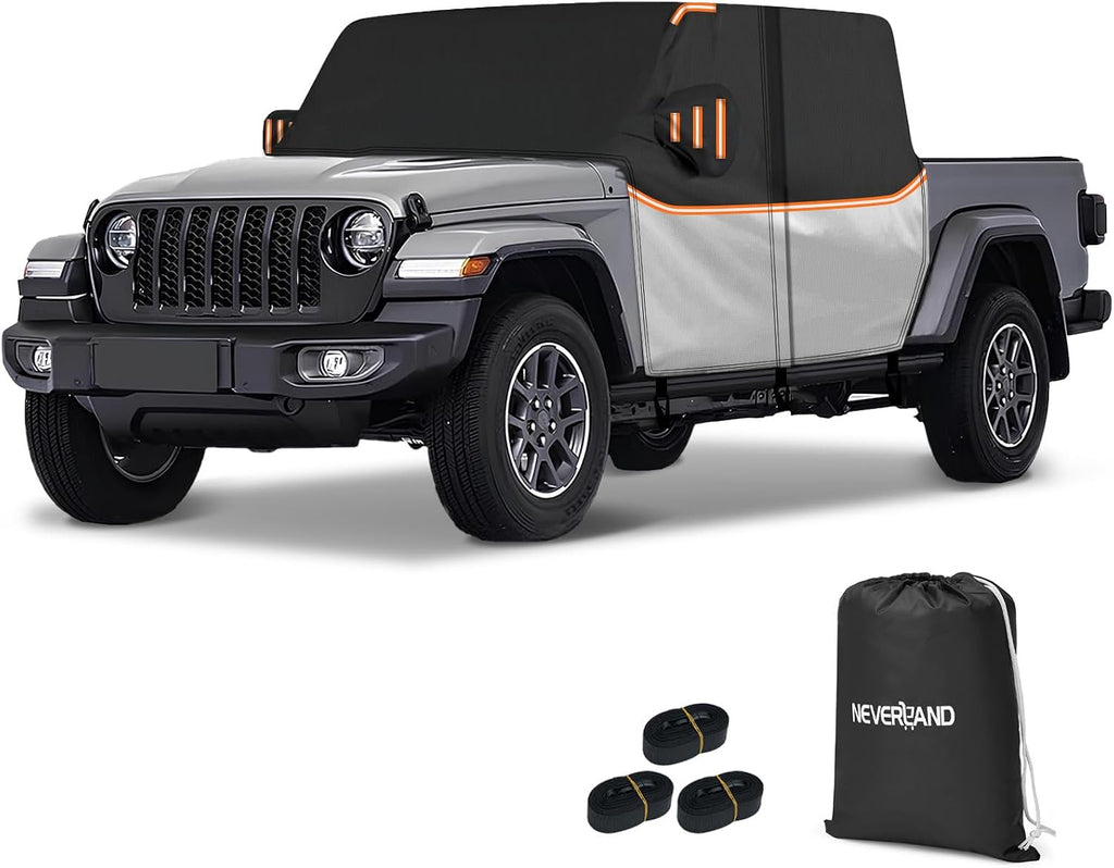 Cab Cover for Jeep Gladiator JT 2019-2026 - All Weather Waterproof Gladiator Half Car Cover,Outdoor Jeep Cab Cover Rain Covers for Sun Snow UV Protection with Door Zipper Windproof Straps