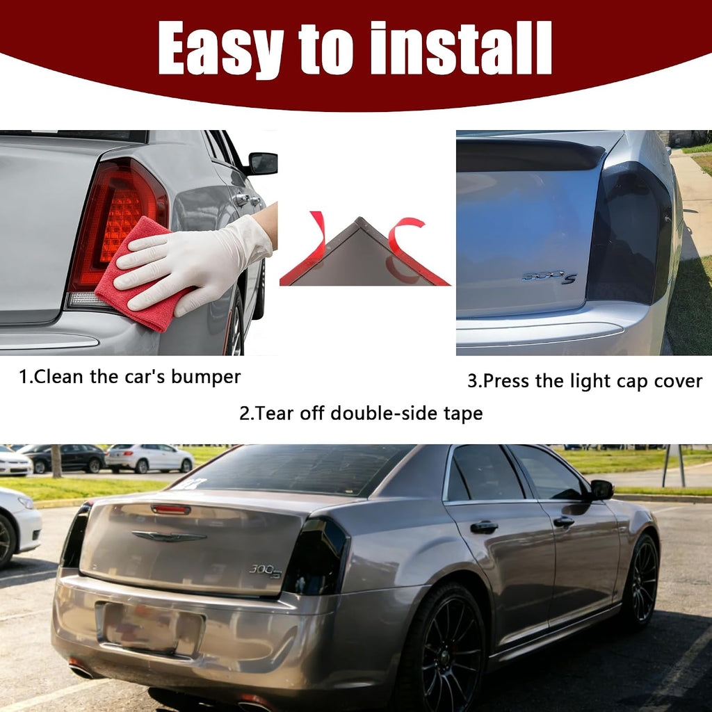 Tail Light Covers Guards Tint Fit For Chrysler 300 2015-2023 Accessories 300C/ 300S/ Touring/Limited/Base, Smoked Black Rear Light Protective Cover Guards Trim Set Exterior
