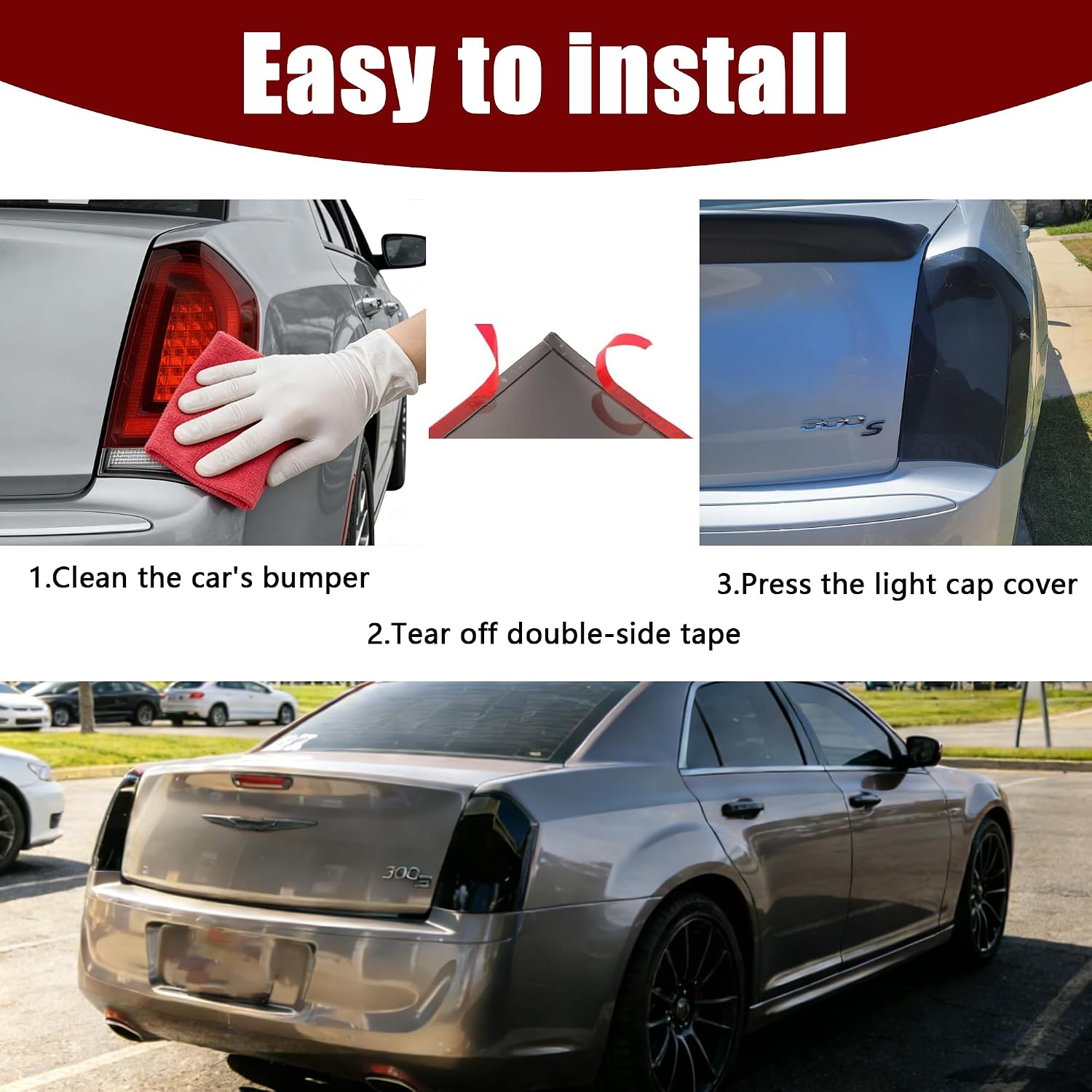 Tail Light Covers Guards Tint Fit For Chrysler 300 2015-2023 Accessories 300C/ 300S/ Touring/Limited/Base, Smoked Black Rear Light Protective Cover Guards Trim Set Exterior