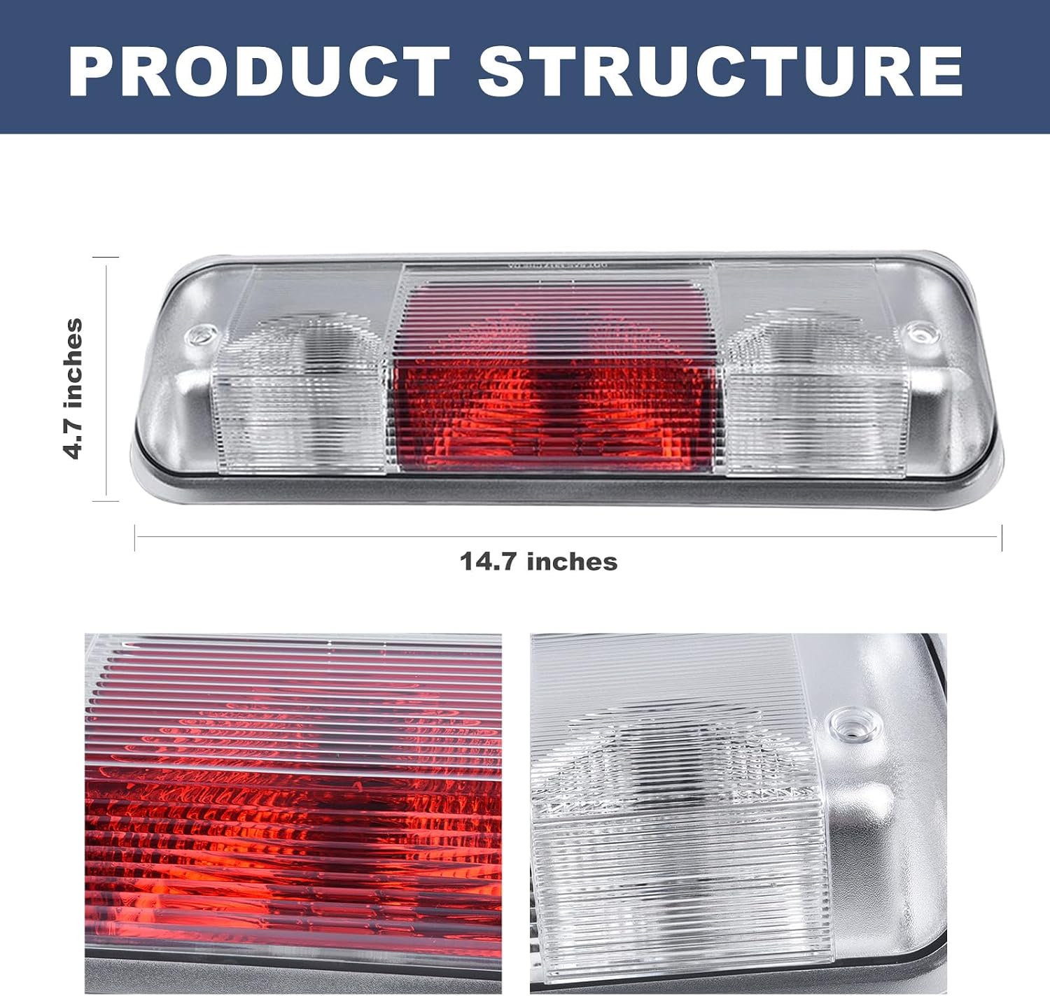 PIT66 3rd Brake Light Fit 2004-2008 Ford F150 | Fit 04-08 Ford F150 High Mount Center Rear Roof Third Cargo Light Parking Light Halogen Clear/Red Lens Tercera luz de freno