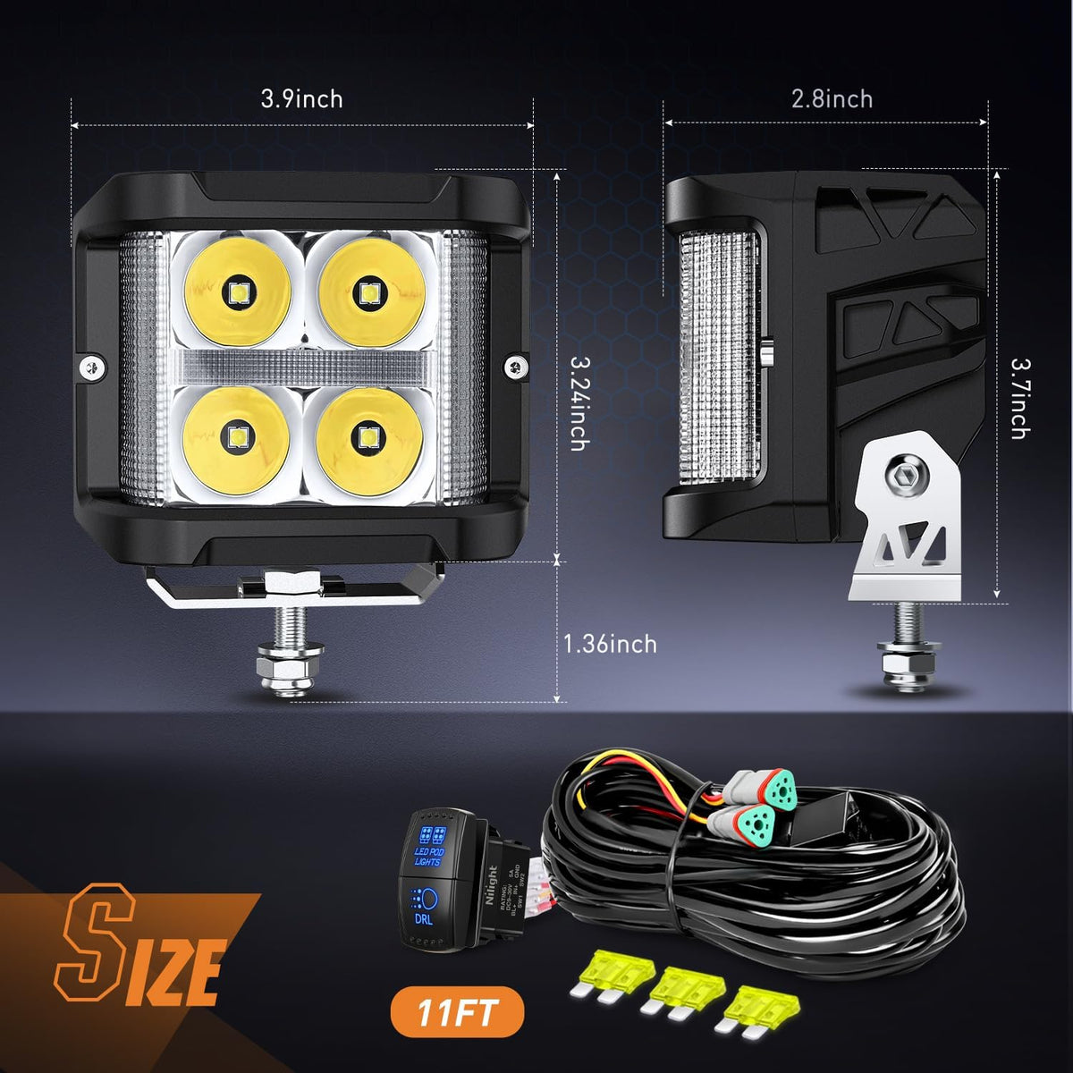 nilight 4 inch 26 w side shooter led shown in use