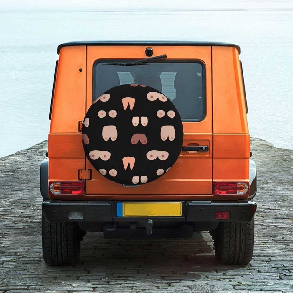 Boobs Funny Art Sign Tire Cover Weatherproof Universal Wheel Protectors for Rv Camper Trailer SUV Truck 16 Inch