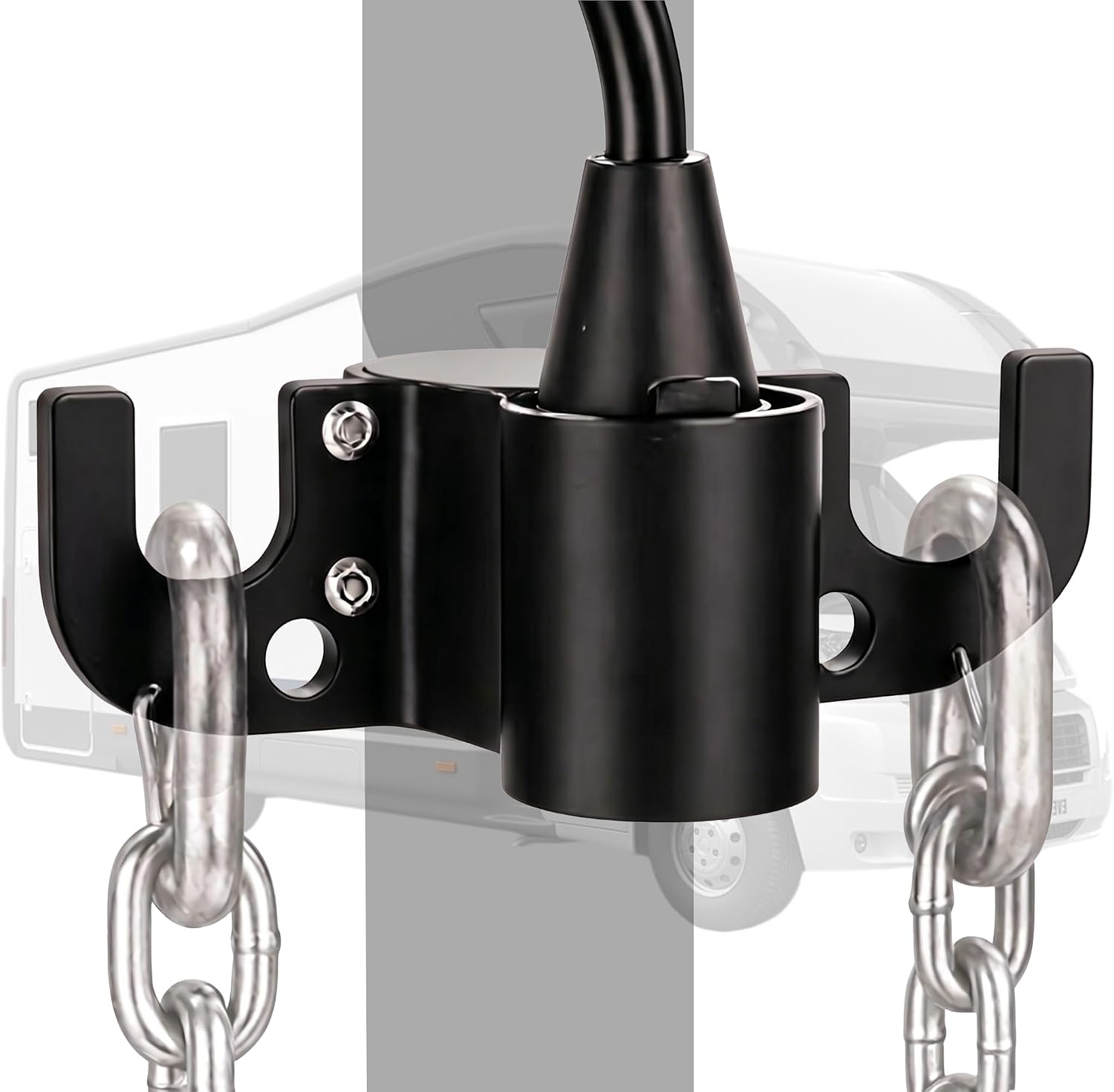 Aluminum Trailer Chain Holder, Trailer Towing Chain Organizer with 7 Way Rv Chain Plug Holder Cover, Heavy Duty Anti-Rust Cable Wire Harness Holder for 2" 2¼" Tongue Jack RV Camper Towing Accessories