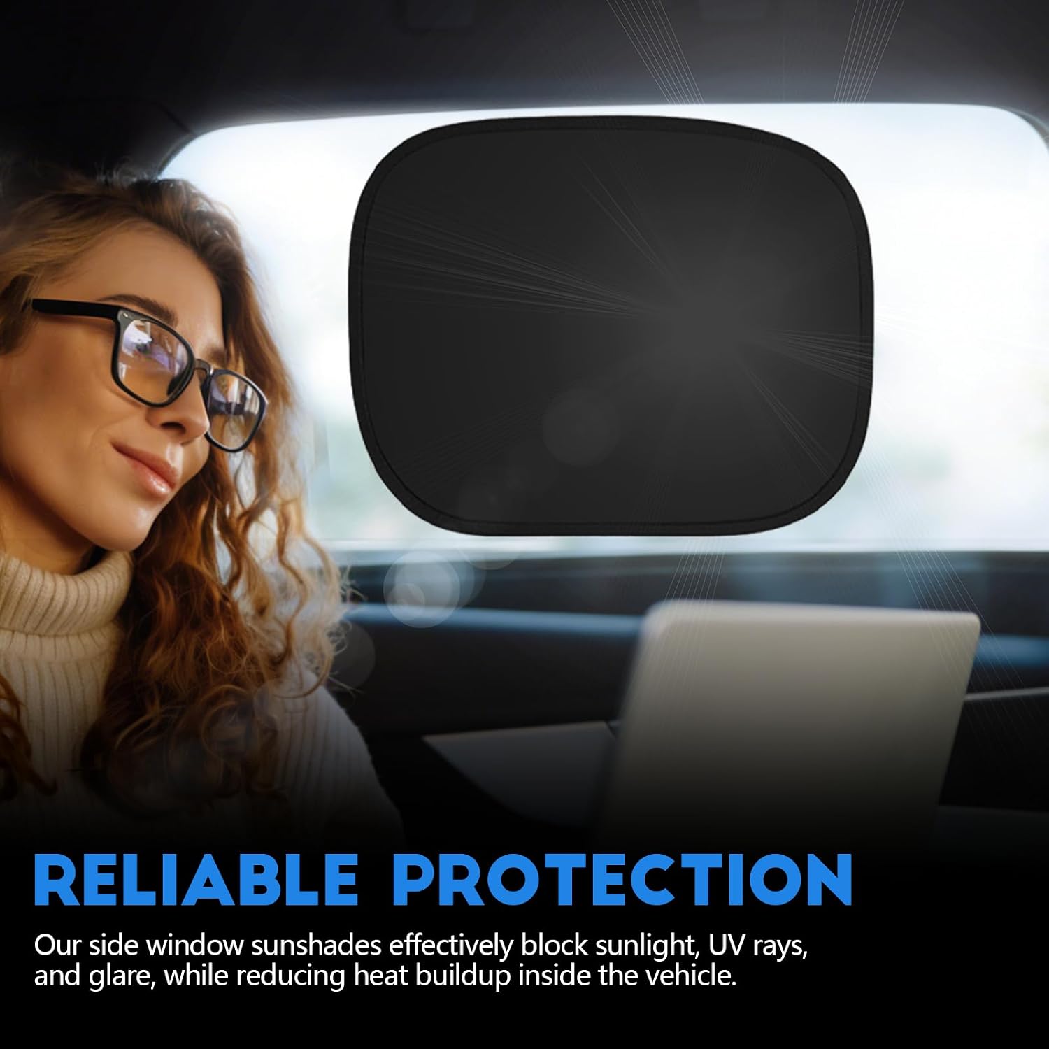 4PCS Car Window Shades, Static Cling Auto Front & Rear Side Window Sunshade, Foldable, PET+Blackout, Vehicle Sun Shade Blocker for Heat UV Glare Protection, Car Accessories (Front+Rear)