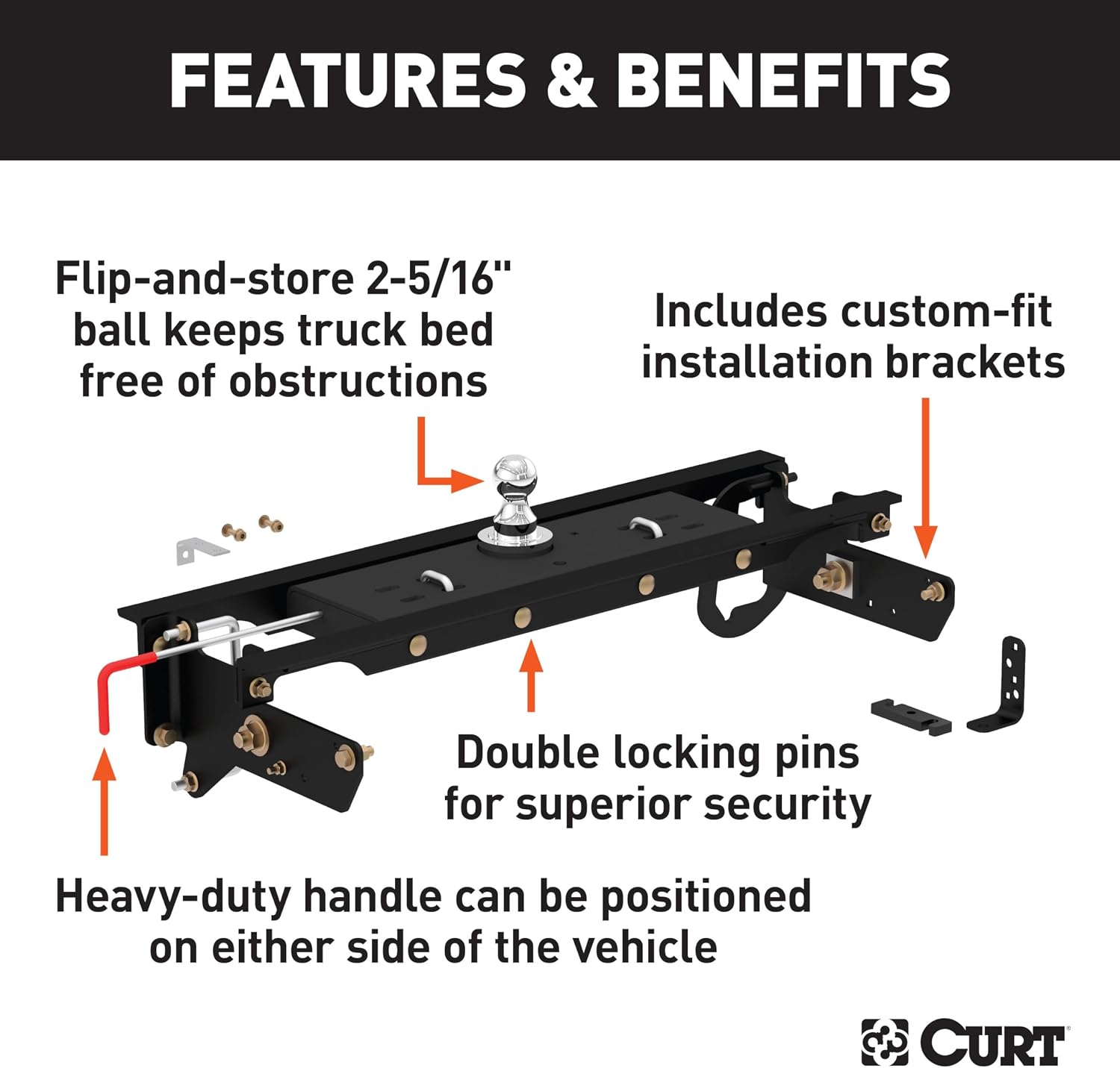 Double Lock Gooseneck Hitch Kit with Brackets, Compatible with Select F-250, F-350, F-450