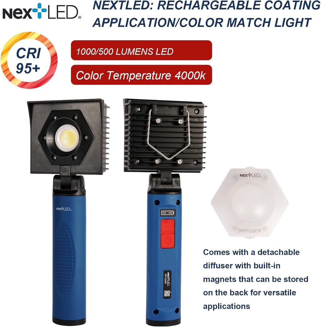 NextLED NT-V3505 Rechargeable Ceramic Coating Light, 1000 LM, CRI 95+, w/Detachable Light Diffuser, for Auto Detailing, Optimal Ceramic Car Coating, Paint Correction Kit, Color Matching Tool