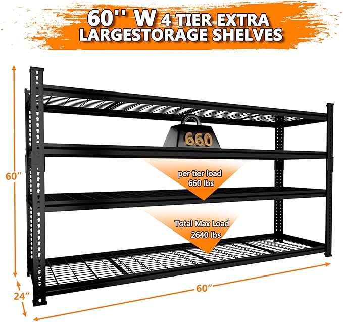 Storage Shelves Heavy Duty, 4-tier Adjustable Metal Industrial Utility Shelf - Image 3