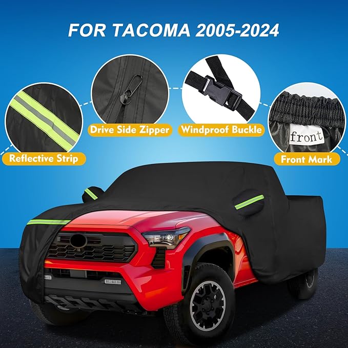 QUNSUNUS Car Cover for Toyota Tacoma 2005-2024, Waterproof Truck Cover - Image 2