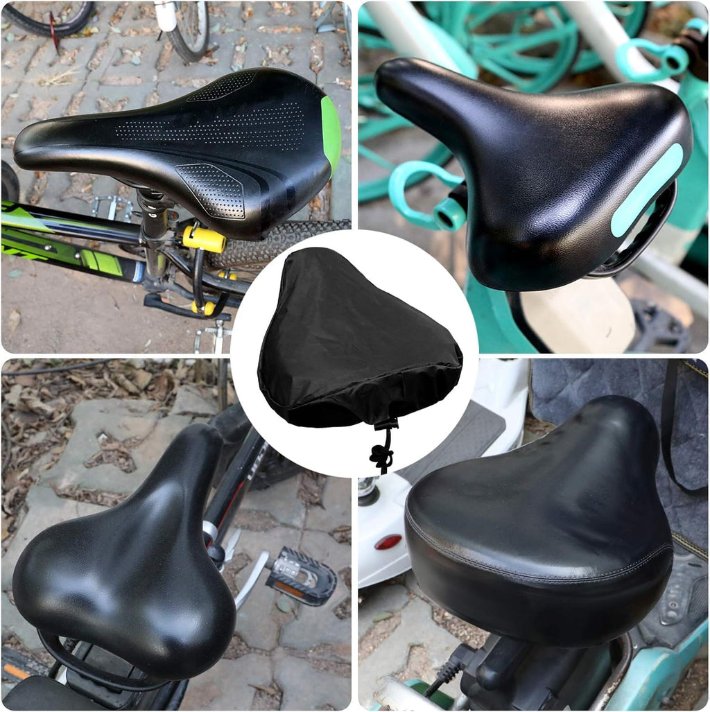 Waterproof Bike Seat Cover with Drawstring, Protective Water Resistant Bicycle Saddle Rain Dust Cover (Black)