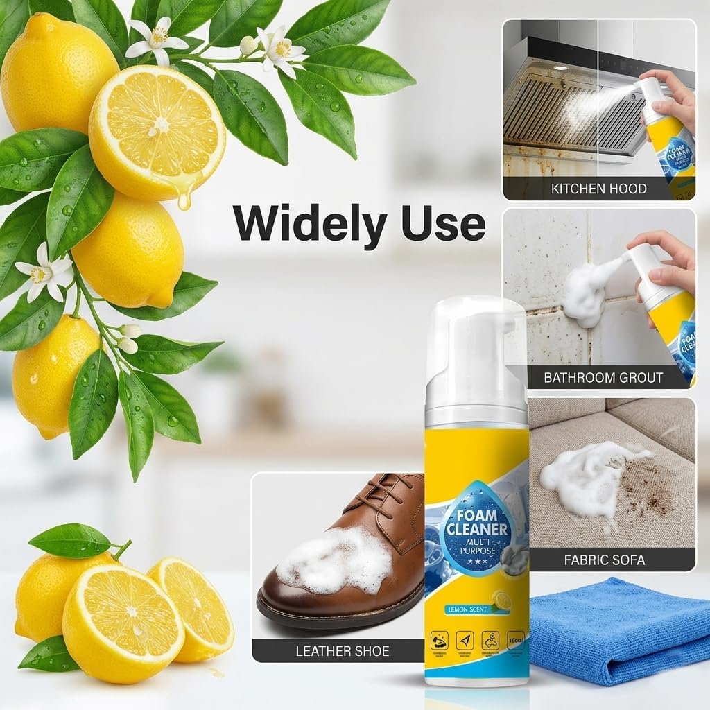 5.3oz Foam No Rinse Cleanser, Limpiador Espuma Multiusos Spray, 4-in-1 Multi-Enzyme Foam Cleaner for Car Seat, Powerful &Multipurpose Car Interior Foam Cleaner, for Kitchen, Bathroom & Sofa (2pc)