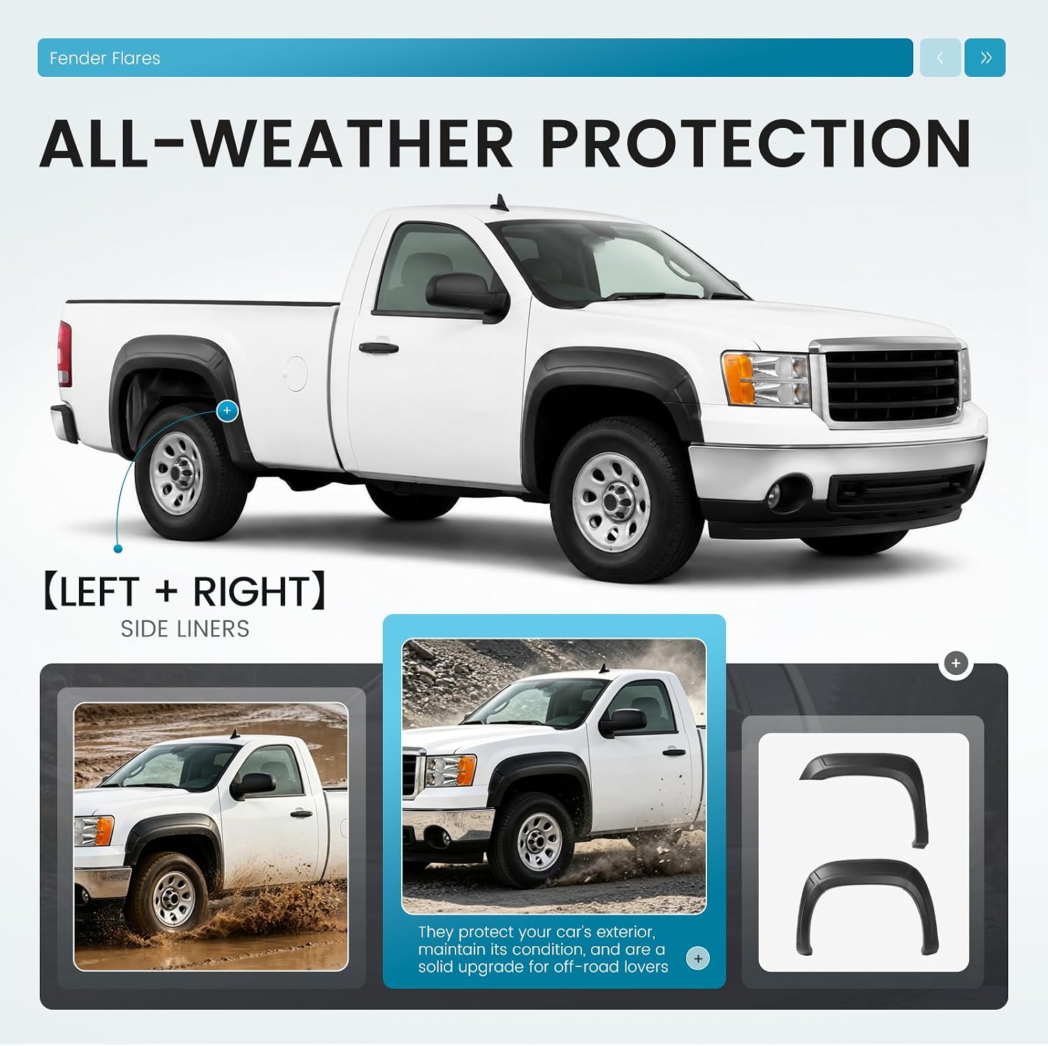 ALMULOO 4Pcs Fender Flares Compatible with 2007-2013 GMC Sierra 1500 2500 HD 3500 HD 6'6" bed Only Wheel Arch Covers Plastic(PP) Textured Black