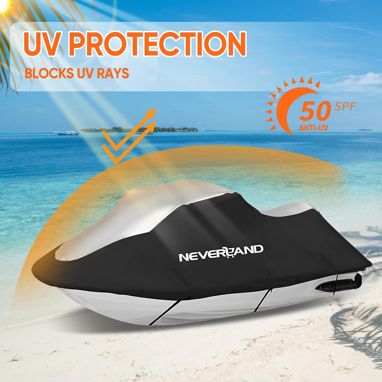 Jet Ski Cover Jetski Cover Compatible with Yamaha Seadoo, Trailerable Jet Ski Covers 2 3 Seater UV Resistant Waterproof Heavy Duty Jetski Covers with 2 Air Vents Suitable for PWC Lengths 115'' to 120"