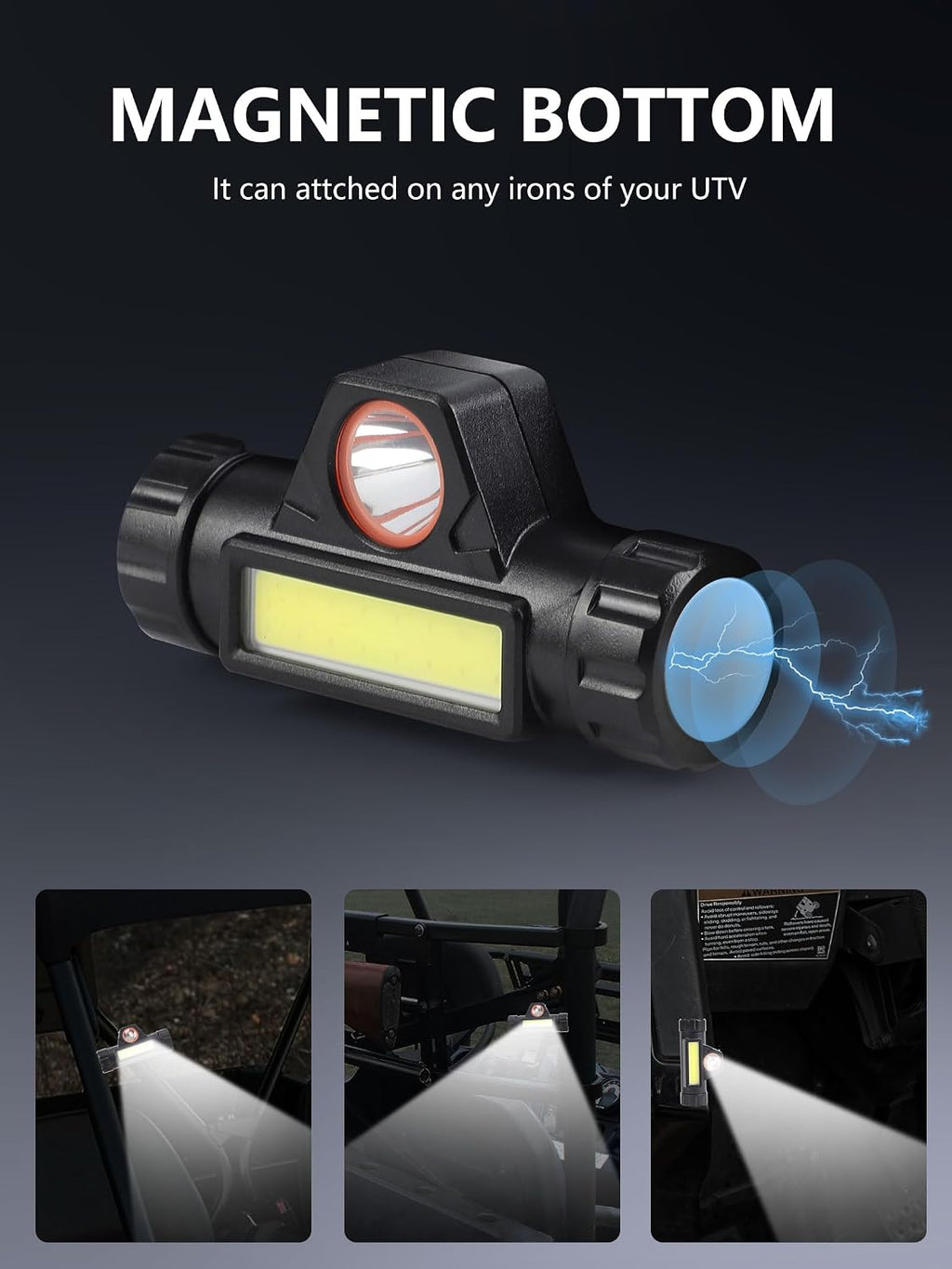 ZIDIYORUO UTV Dome Light – 2pcs USB Rechargeable UTV Cage Roof Lights, Universally fit 1.25“-2” Roll Bar, Compatible with Polaris Can-Am Yamaha Arctic Cat Kawasaki, Waterproof & Durable for Outdoor