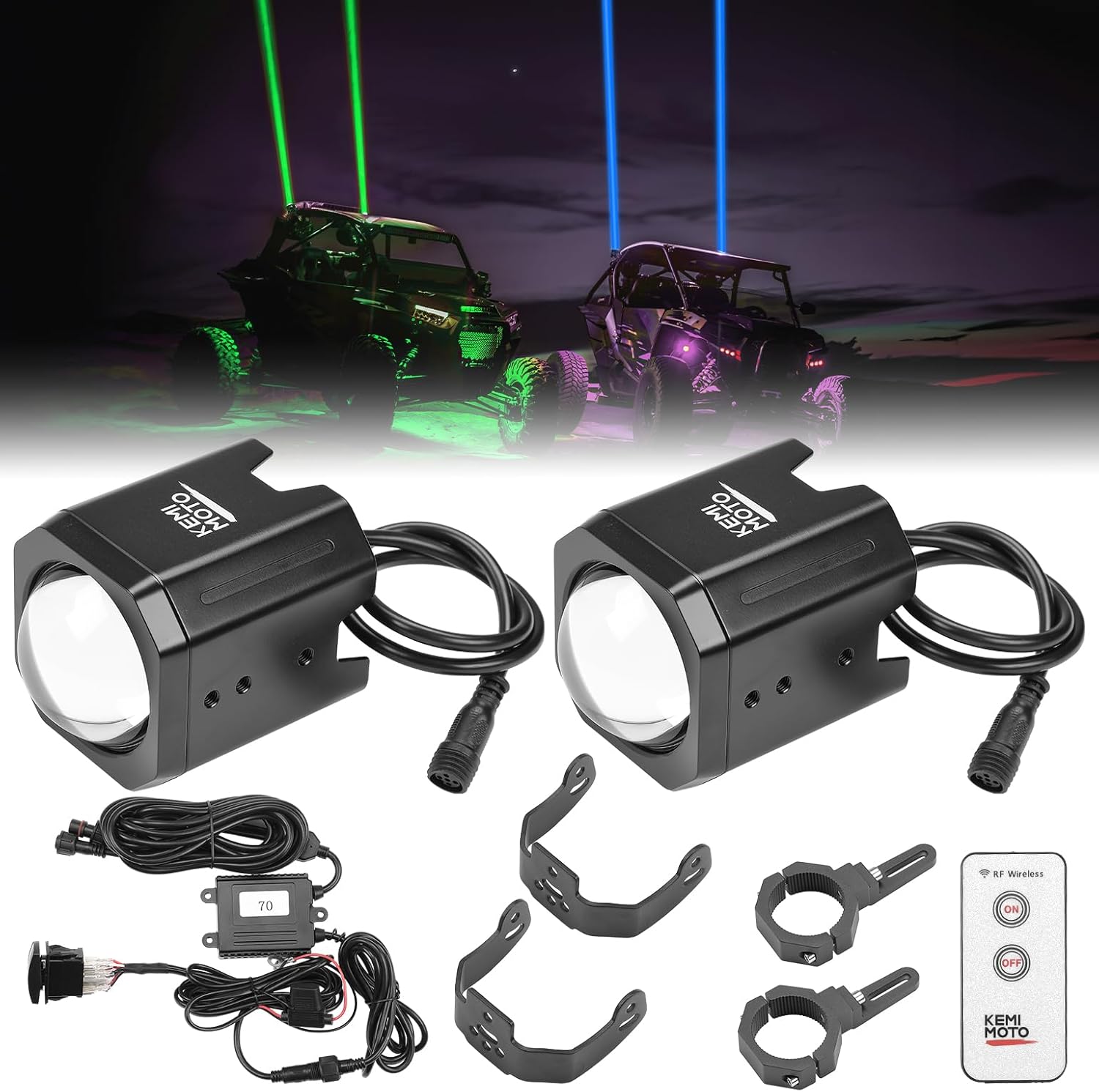 KEMIMOTO 70mm Whipless LED Whip Lights Compatible with UTV Polaris Can-Am | UTV Alien Lights Scratch-resistant Larger Brighter Compatible with Polaris RZR Can-Am CFmoto w/Mounts Fit 1.5''-2'' Roll Cage
