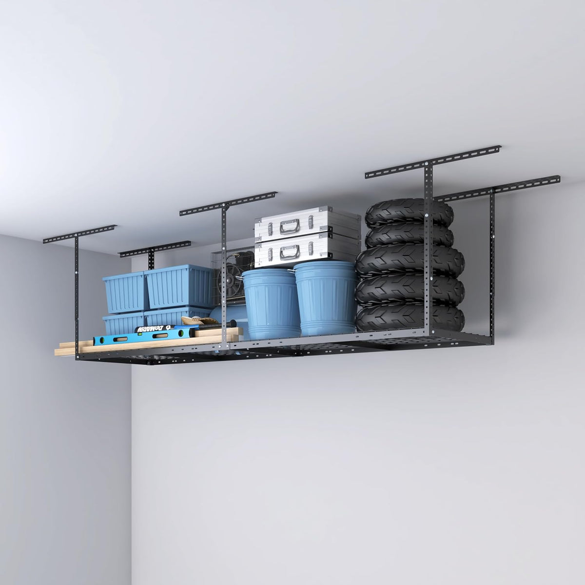 2ftx8ft Overhead Garage Storage Rack, Heavy-Duty Metal Garage Ceiling Storage