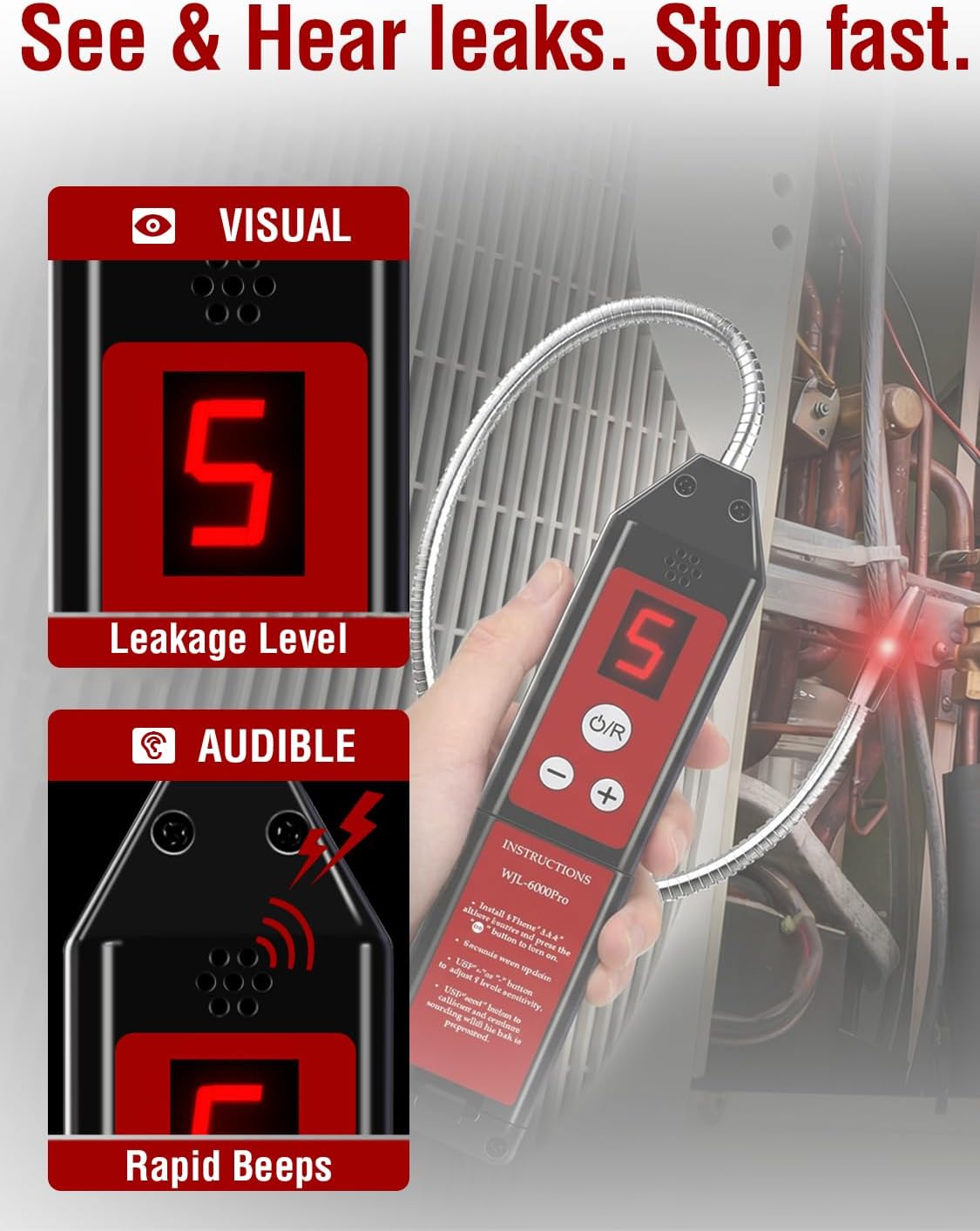 wjl-6000pro refrigerant leak detector with uv & led, side view