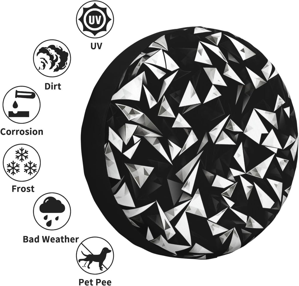 Black and White Glass Print Universal Spare Tire Cover for RV, Jeep | Wheel Protector Fits Rv, Trailer, Jeep, Shield Tires From Sun, Dirt And Rain For Outdoor Storage