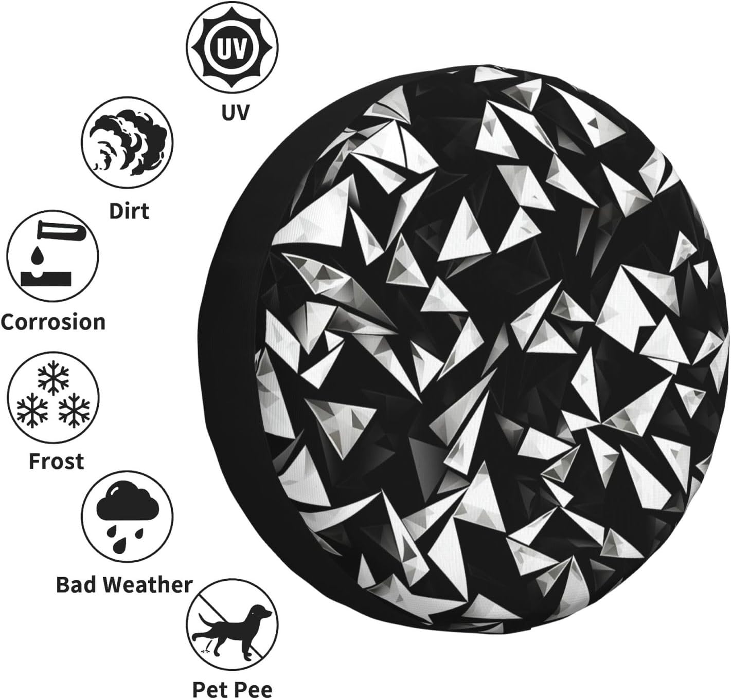 Black and White Glass Print Universal Spare Tire Cover for RV, Jeep | Wheel Protector Fits Rv, Trailer, Jeep, Shield Tires From Sun, Dirt And Rain For Outdoor Storage