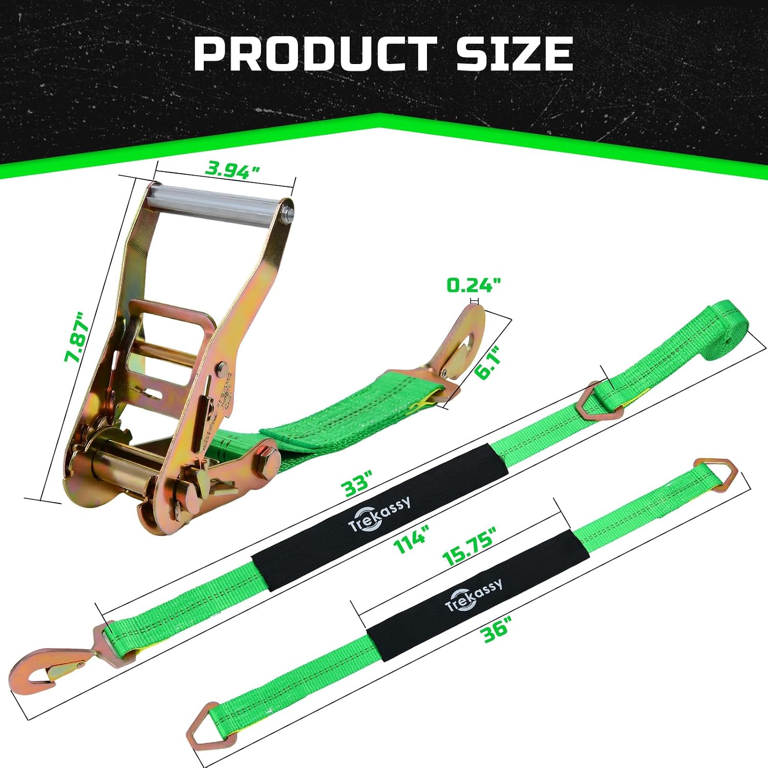 Trekassy Car Tie Down Straps for Trailers Heavy Duty, 2" x 114" Adjustable Ratchet Straps with Snap Hooks, 10,000 lbs Break Strength, (4) 36" Axle Straps, Use for Car, Truck, UTV Transport