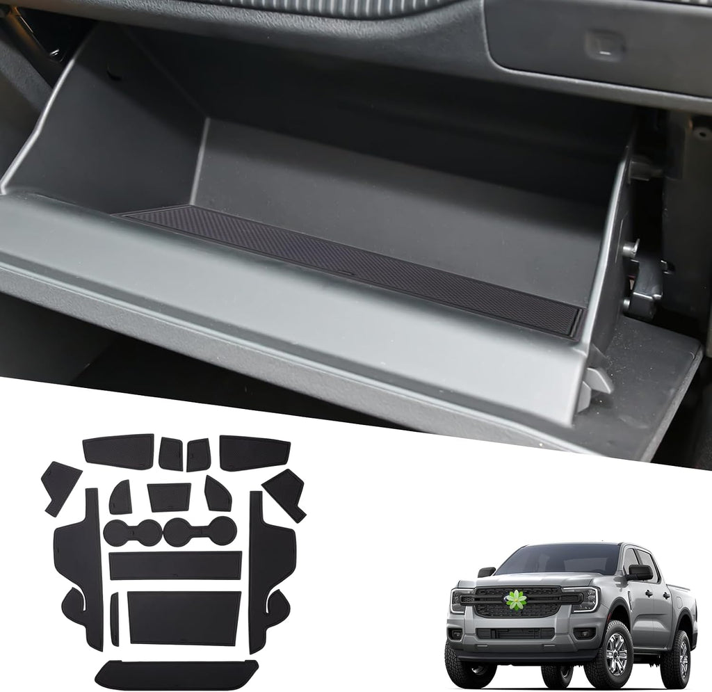 2024-2026 Ranger Door Slot Mats for 2026 Ford Ranger Accessories Anti-Slip Groove Interior Mats Compatible with 2024 2025 2026 Ford Ranger XL/XLT/Lariat/Raptor(17PCS/Sets)