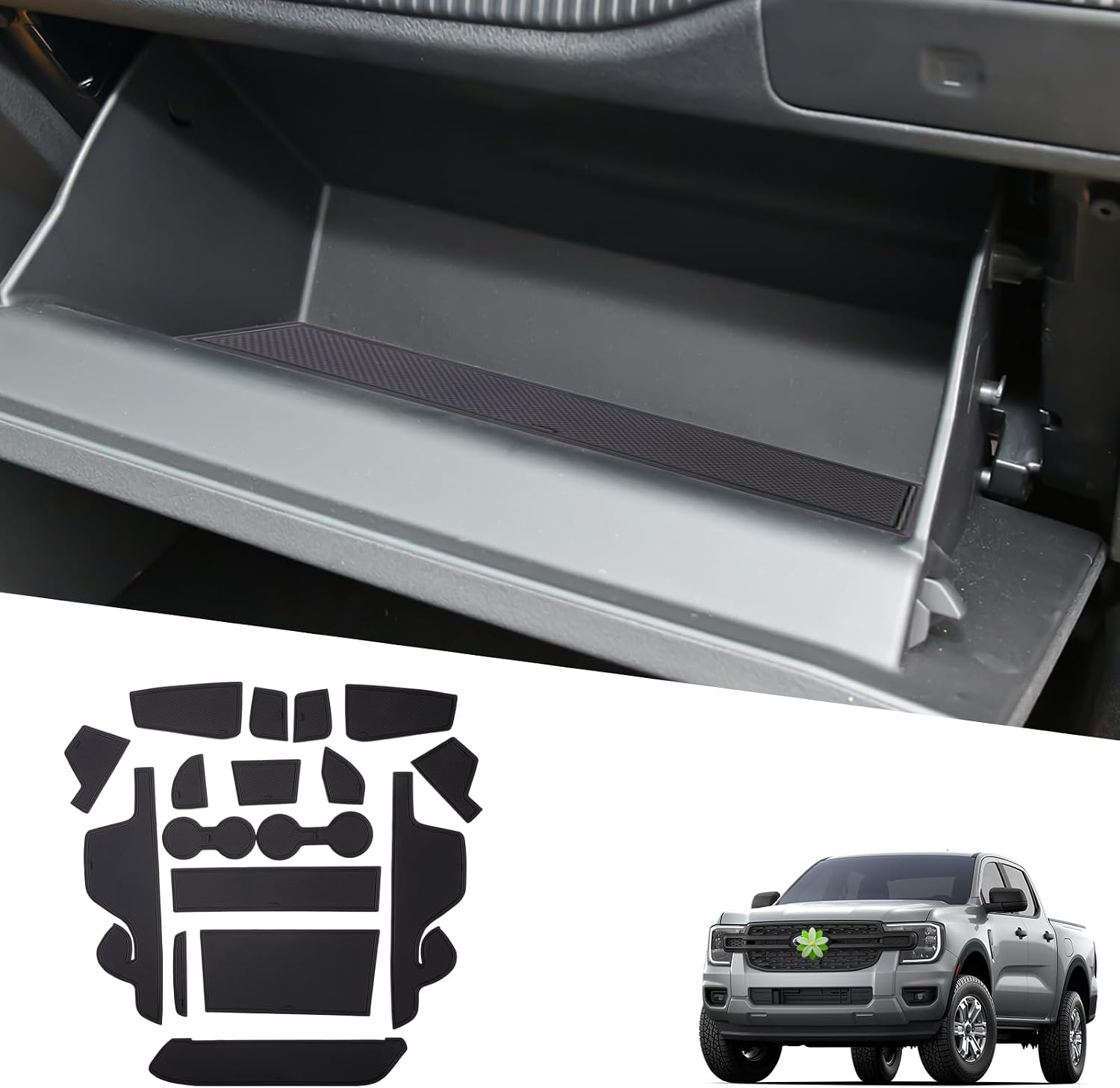 2024-2026 Ranger Door Slot Mats for 2026 Ford Ranger Accessories Anti-Slip Groove Interior Mats Compatible with 2024 2025 2026 Ford Ranger XL/XLT/Lariat/Raptor(17PCS/Sets)