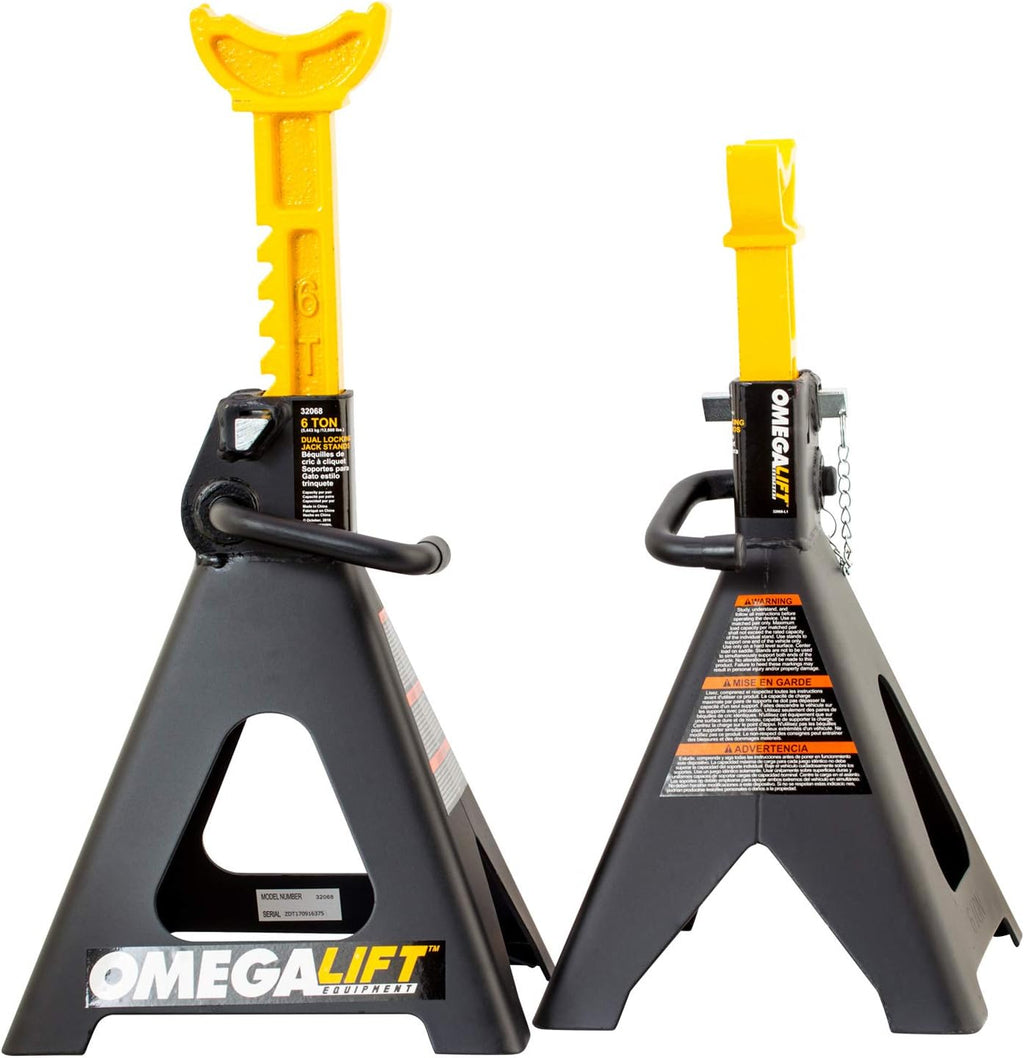 32068 Heavy Duty Jack Stands 6 Ton Pair - Double Locking Pins - Handle Lock and Mobility Pin for Auto Repair Shop with Extra Safety, Black