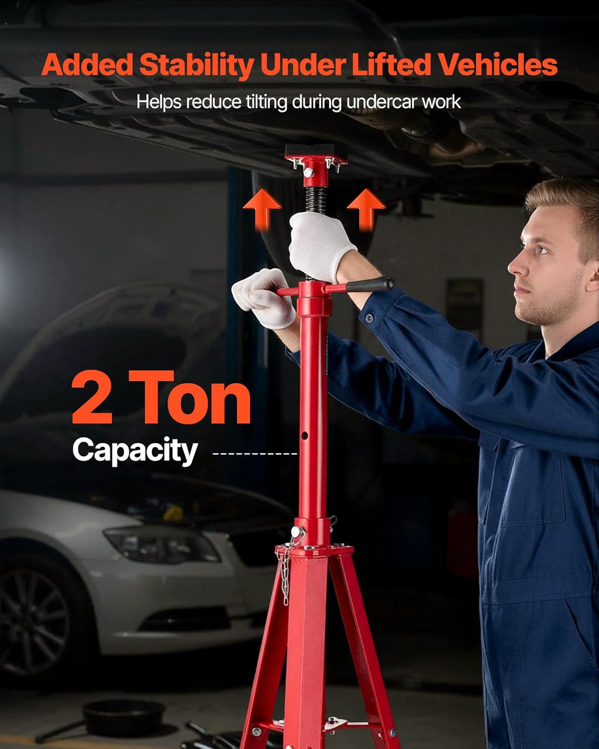 VEVOR Under Hoist Tripod Stand, 2 Ton (4409 lbs) Capacity High Lift Jack Stand Reach Underhoist Support, Lifting from 47.24" to 84.65", 4-Level Adjustable Height, Heavy Duty Carbon Steel for Car Lift