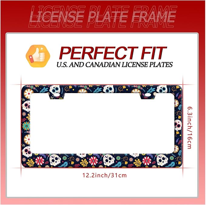 Sugar Skull Flowers License Plate Frame Cute Colorful License Plate Frames - Image 7