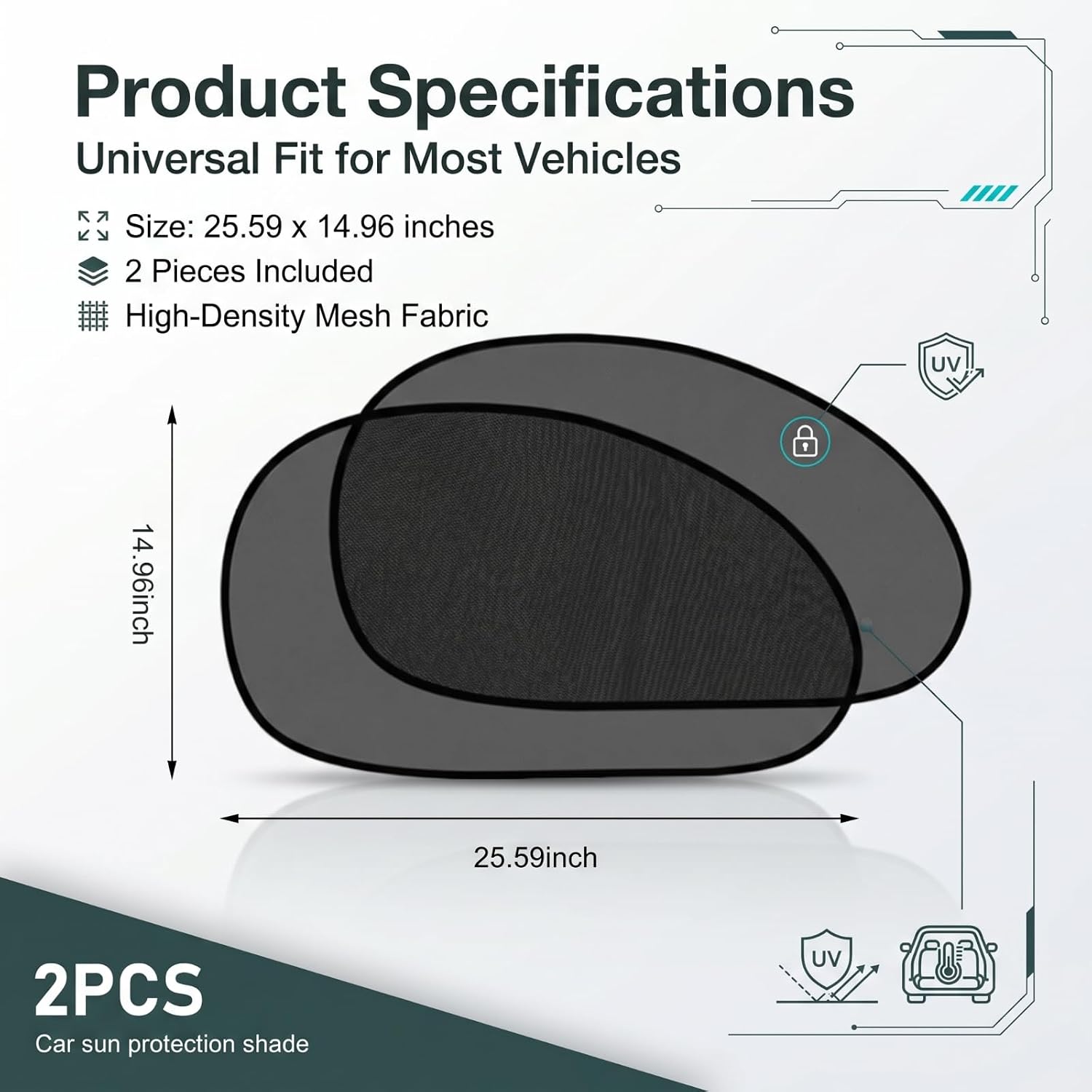 2 PCS Car Side Window Shades, Glare & Heat Blocking Visor Side Window Sun Shade Blocker, One-way Visibility Mesh Privacy Protection Sunshade with Suction, Universal for Most Cars SUVs (Black)