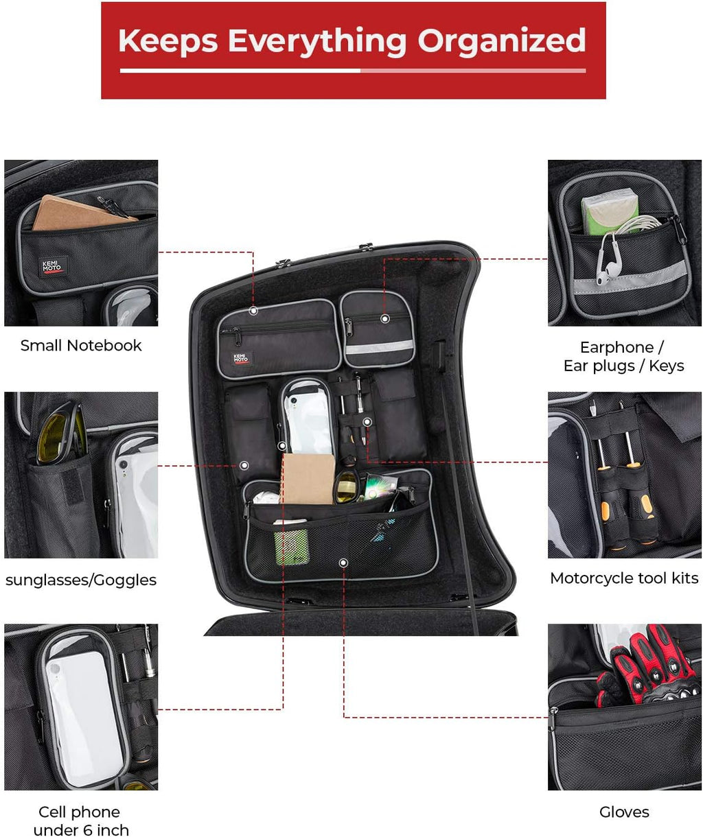 KEMIMOTO for Tour Pack Lid Organizer with Shell Motorcycle Storage Bag Chopped Tour Pack Liner Compatible with Touring Road King Electra Street Road Tri Glide Limited 2014-2025