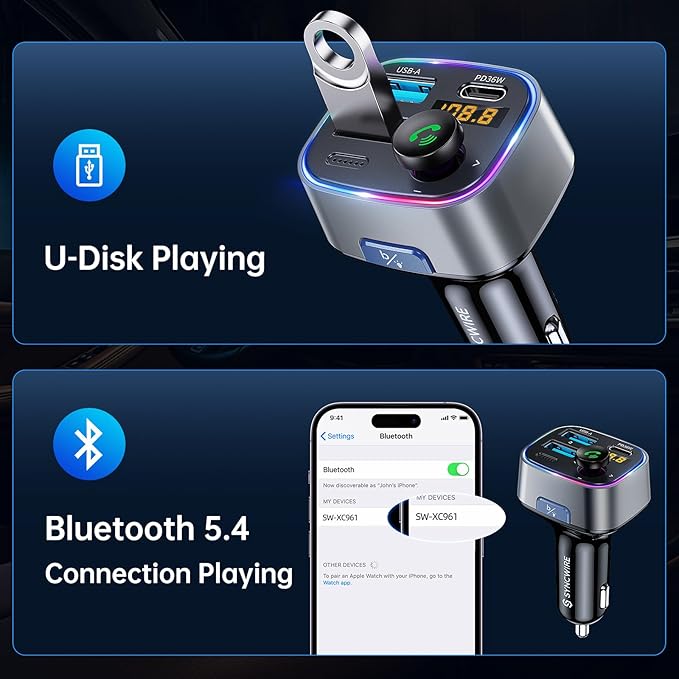 Syncwire Bluetooth 5.3 FM Transmitter Car Adapter 48W Wireless Radio Music - Image 6