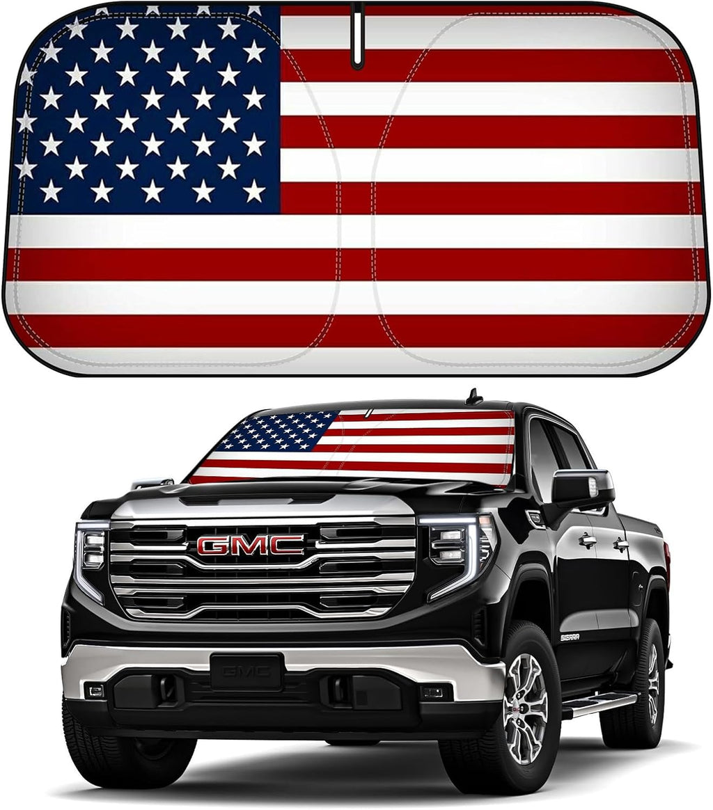 D-Lumina Windshield Sun Shade American Flag for 2019-2025 GMC Sierra 1500 2500 3500 Accessories, Front Window Sunshade Sun Visor Protector Sun Shield Block UV Ray Heat, Foldable 2 Layers 210T Material