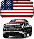 D-Lumina Windshield Sun Shade American Flag for 2019-2025 GMC Sierra 1500 2500 3500 Accessories, Front Window Sunshade Sun Visor Protector Sun Shield Block UV Ray Heat, Foldable 2 Layers 210T Material