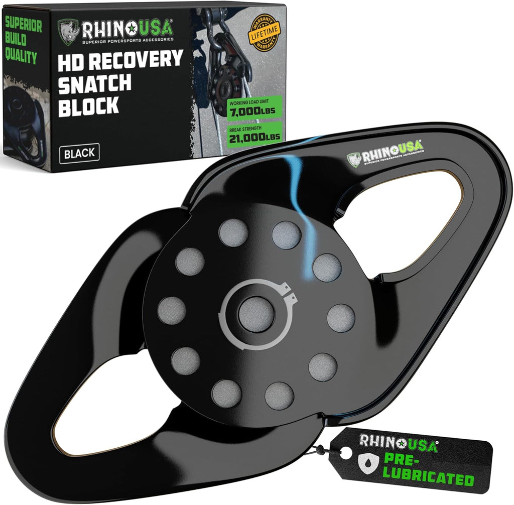 Rhino USA Snatch Block for Winch Recovery - Heavy Duty 13.5 Ton Break Strength - Compact Offroad Accessory for Jeep, Truck, UTV, ATV - Use with Tree Saver Tow Strap (Snatch Block)